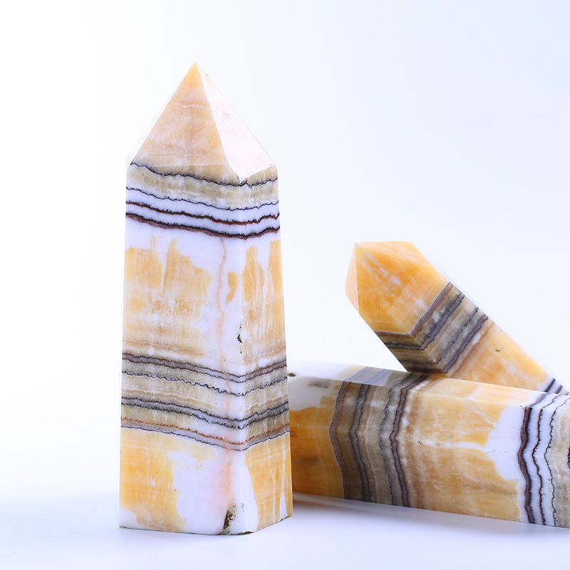 Natural pork stone banded calcite crystal point healing wand