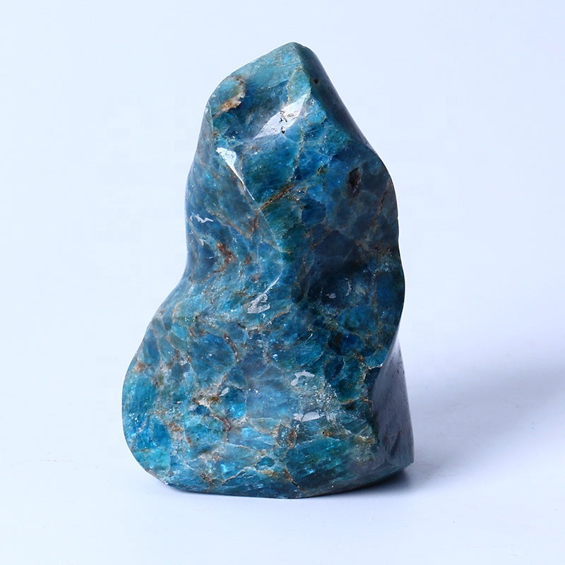 Natural High Quality Crystal Rock Stone Mineral specimen Rough Blue Apatite Flame Standing Stone For Home Decoration