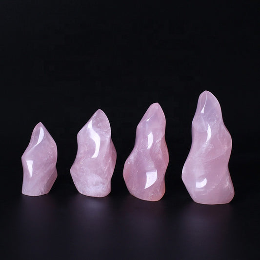 Natural Rose Quartz Crystal Flame Healing Crystal Gemstone Torch Stand Stone For Home Decoration