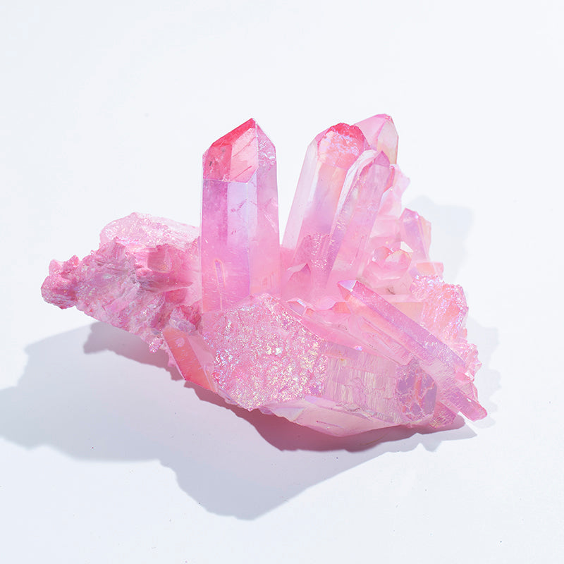 High quality pink crystal cluster aura titanium geode crystal druse for sale