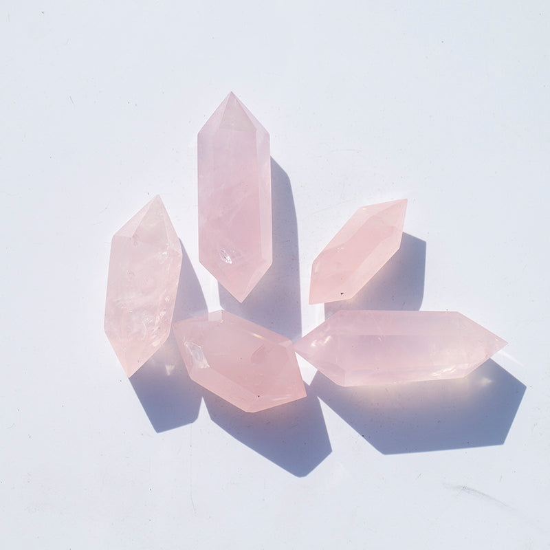 Varita de punta de cristal natural, cuarzo rosa, diezing 