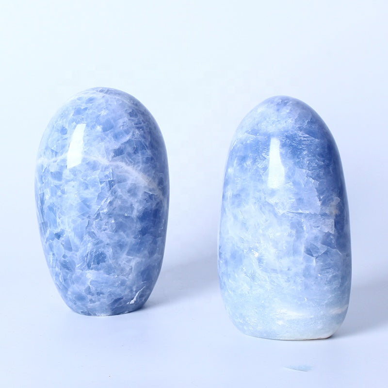 Natural High Quality Crystal Rock Stone Mineral specimen Rough Blue Calcite Standing Stone For Home Decoration