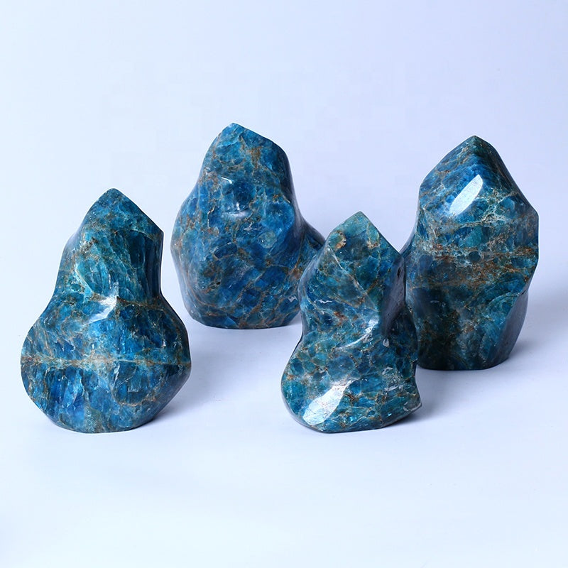 Natural High Quality Crystal Rock Stone Mineral specimen Rough Blue Apatite Flame Standing Stone For Home Decoration
