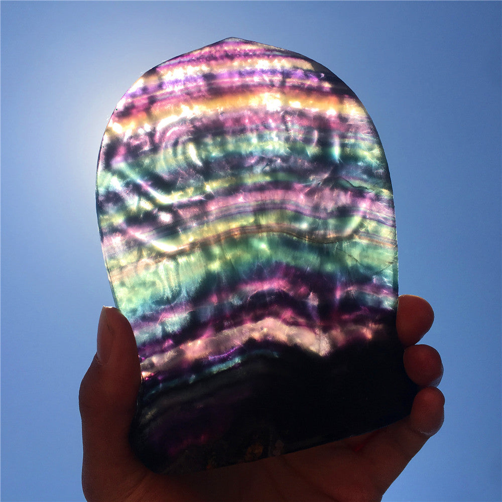 High quality natural rainbow hand carved Mahākāla fluorite quartz
