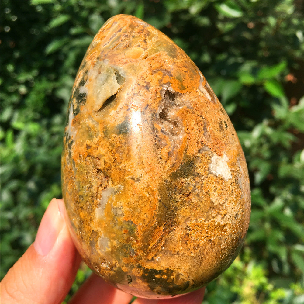 440G  Crystal carved egg of Ocean Jasper  F6