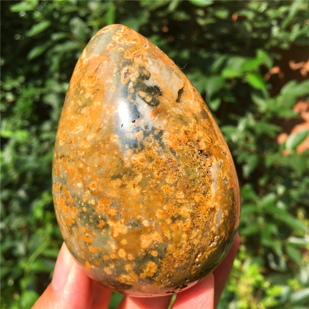 440G  Crystal carved egg of Ocean Jasper  F6