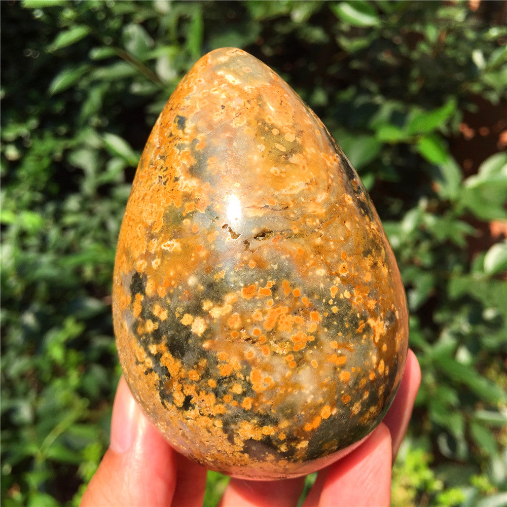 440G  Crystal carved egg of Ocean Jasper  F6