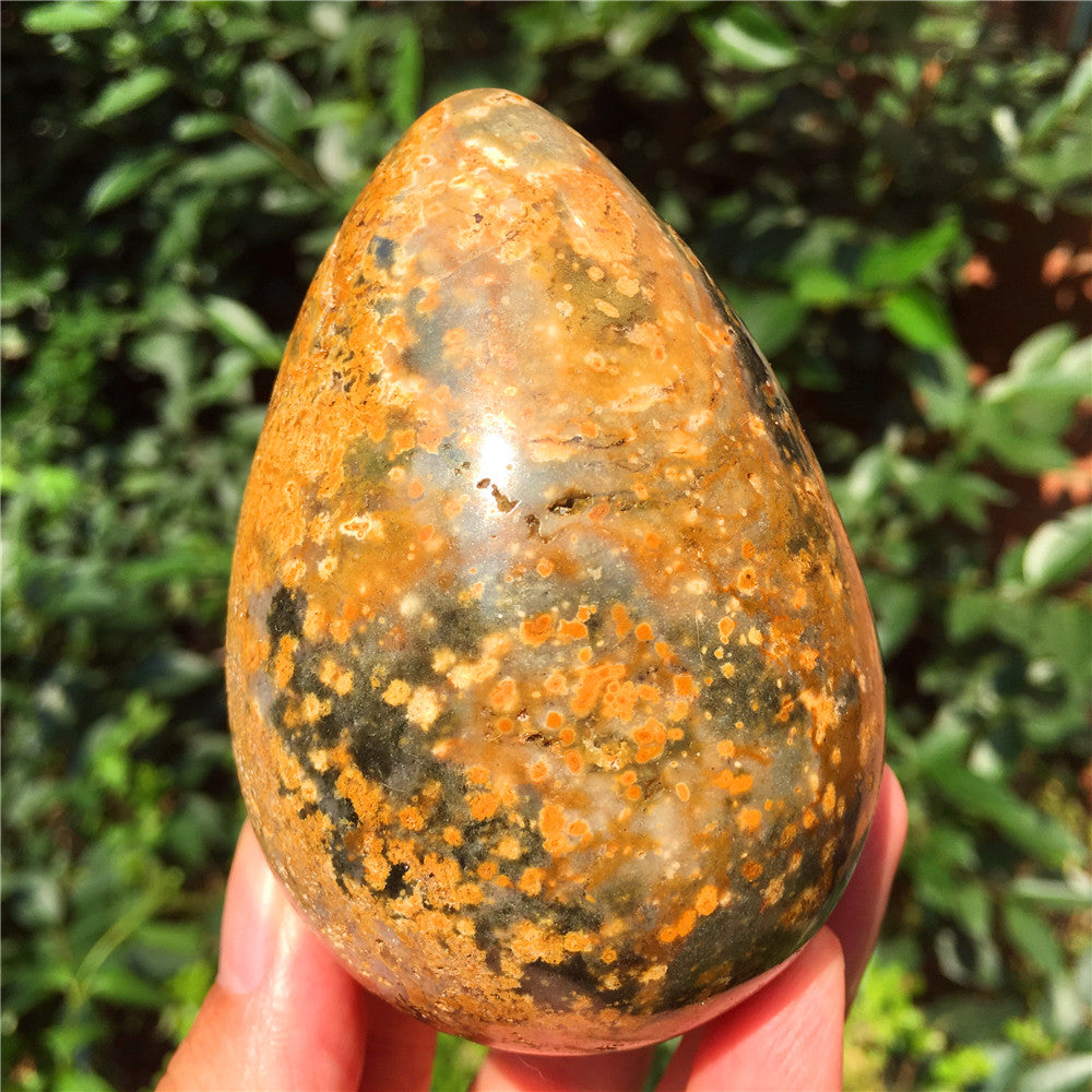 440G  Crystal carved egg of Ocean Jasper  F6
