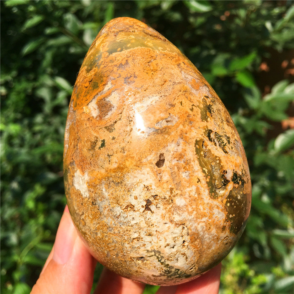 440G  Crystal carved egg of Ocean Jasper  F6