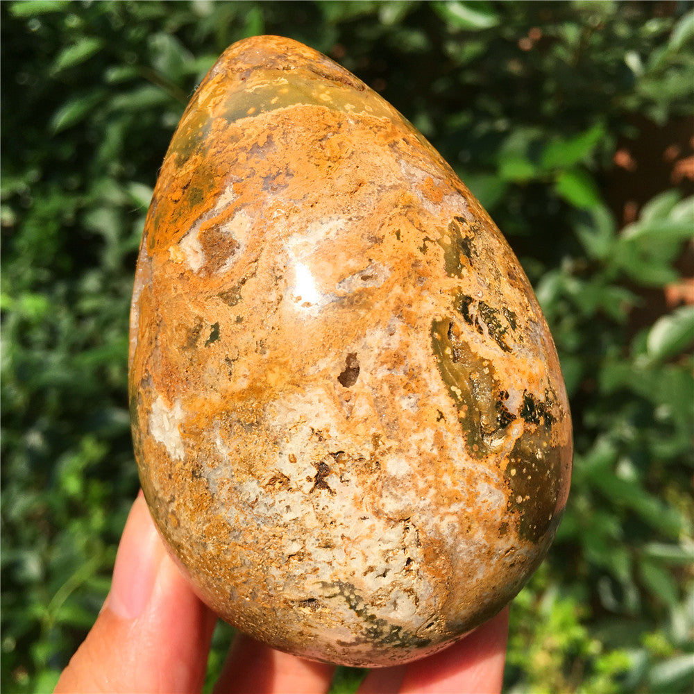 440G  Crystal carved egg of Ocean Jasper  F6