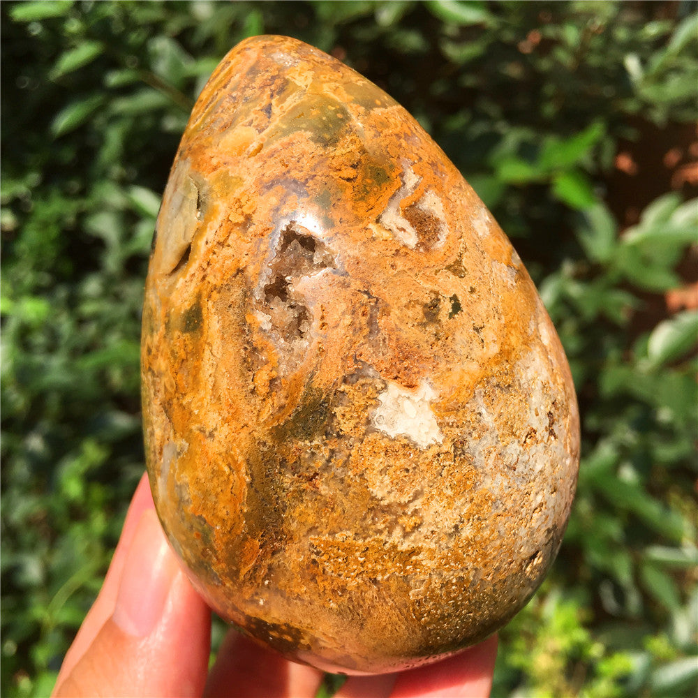 440G  Crystal carved egg of Ocean Jasper  F6