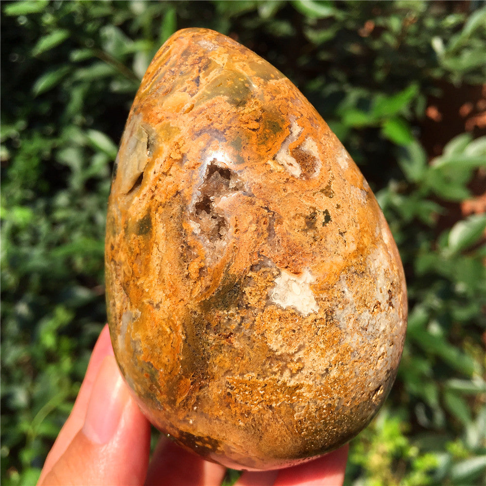 440G  Crystal carved egg of Ocean Jasper  F6
