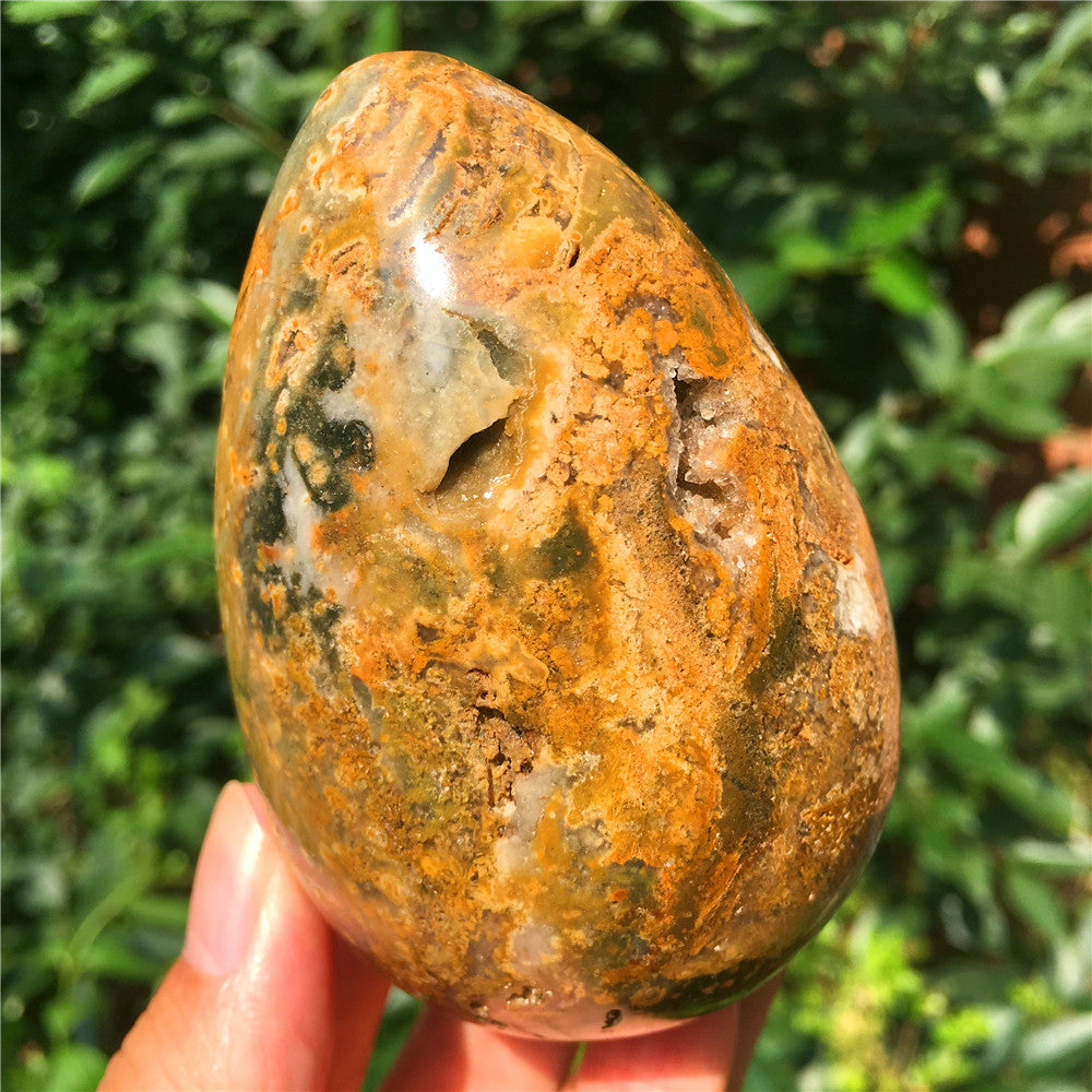 440G  Crystal carved egg of Ocean Jasper  F6