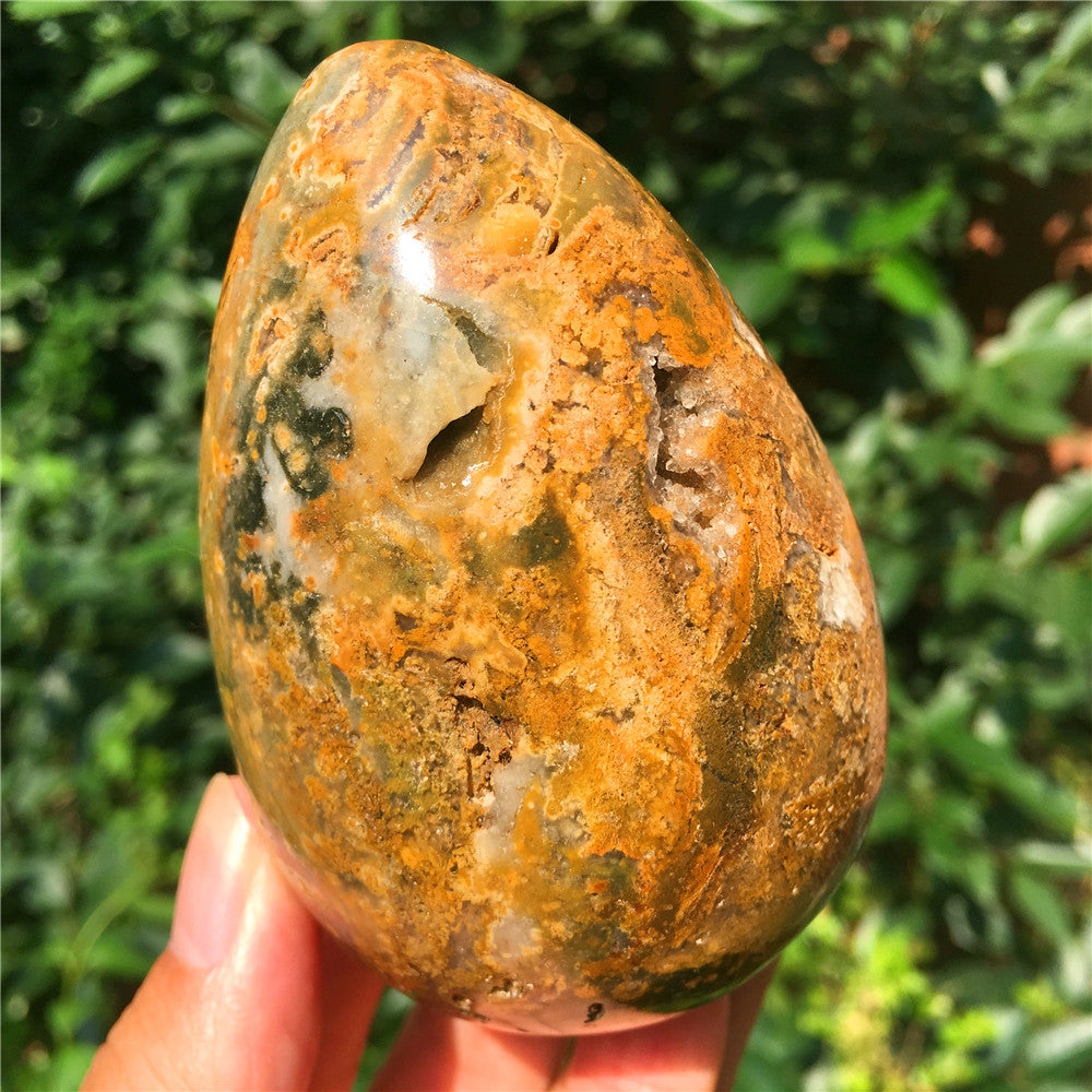 440G  Crystal carved egg of Ocean Jasper  F6