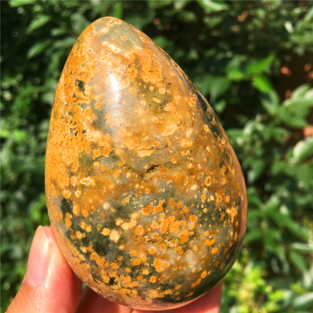 440G  Crystal carved egg of Ocean Jasper  F6