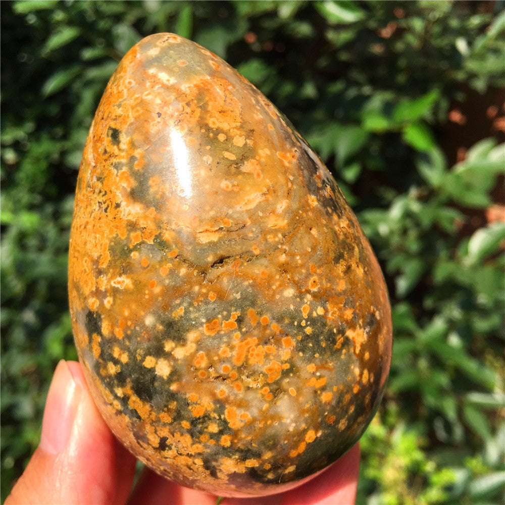 440G  Crystal carved egg of Ocean Jasper  F6