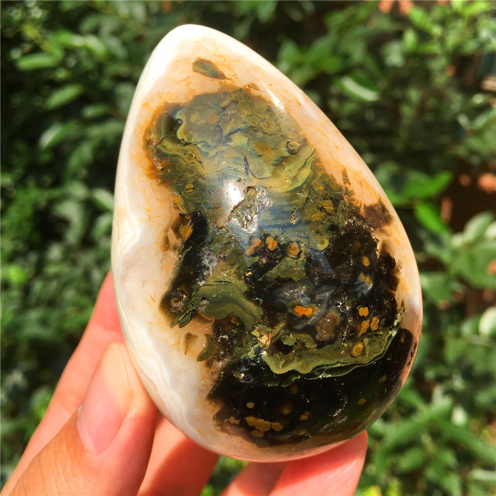 346G  Crystal carved egg of Ocean Jasper  F47
