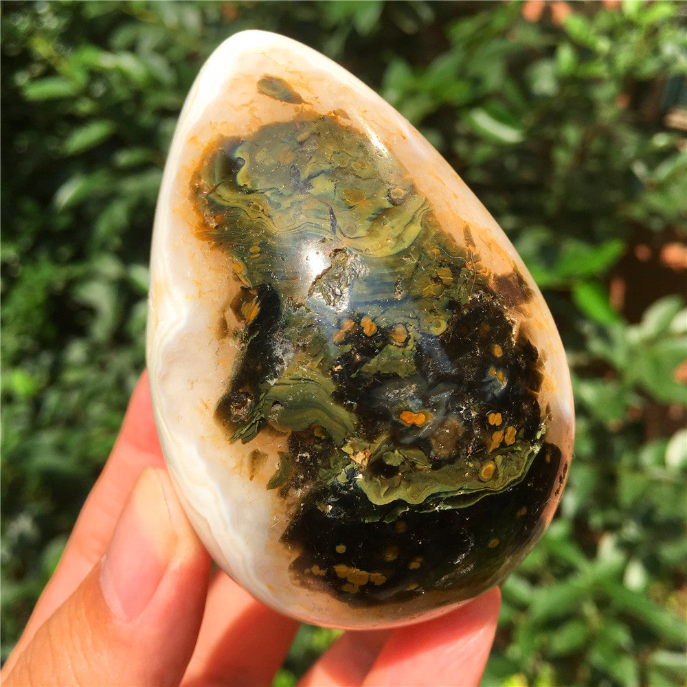 346G  Crystal carved egg of Ocean Jasper  F47