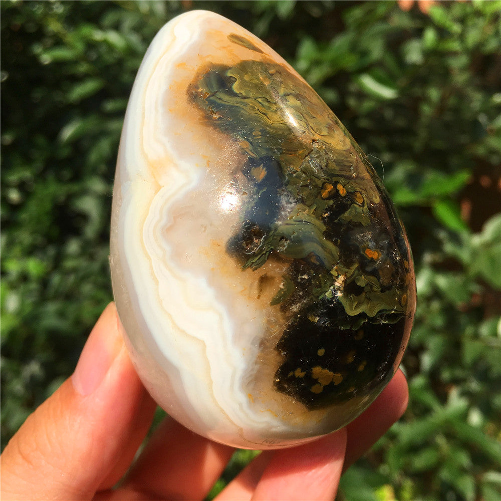 346G  Crystal carved egg of Ocean Jasper  F47