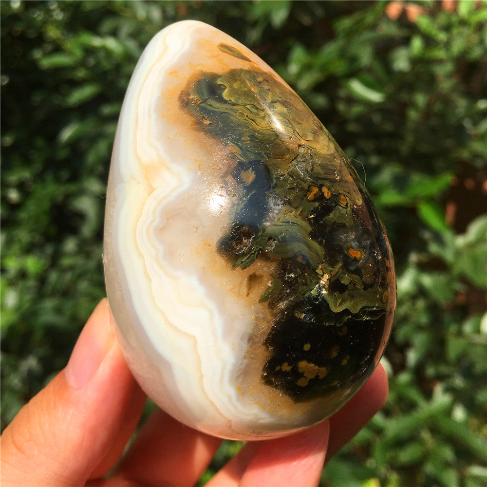 346G  Crystal carved egg of Ocean Jasper  F47