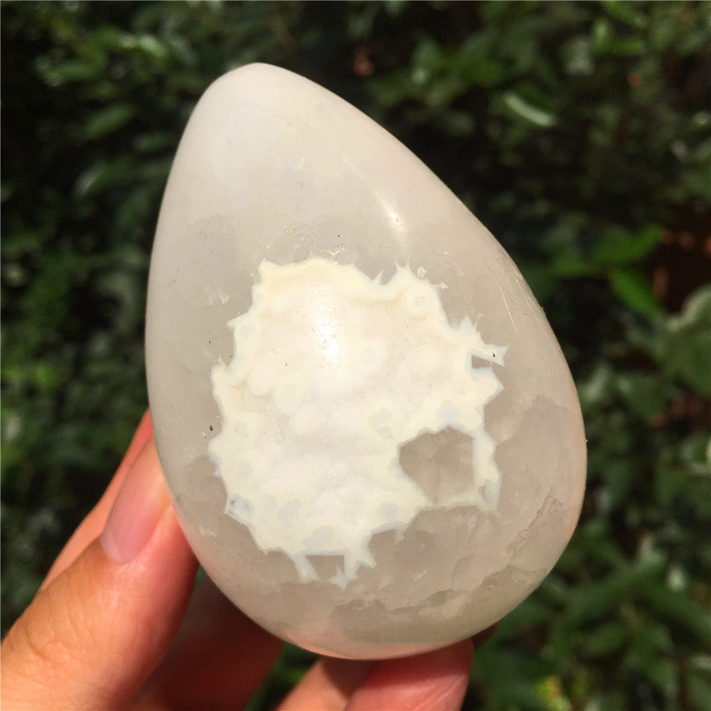 346G  Crystal carved egg of Ocean Jasper  F47