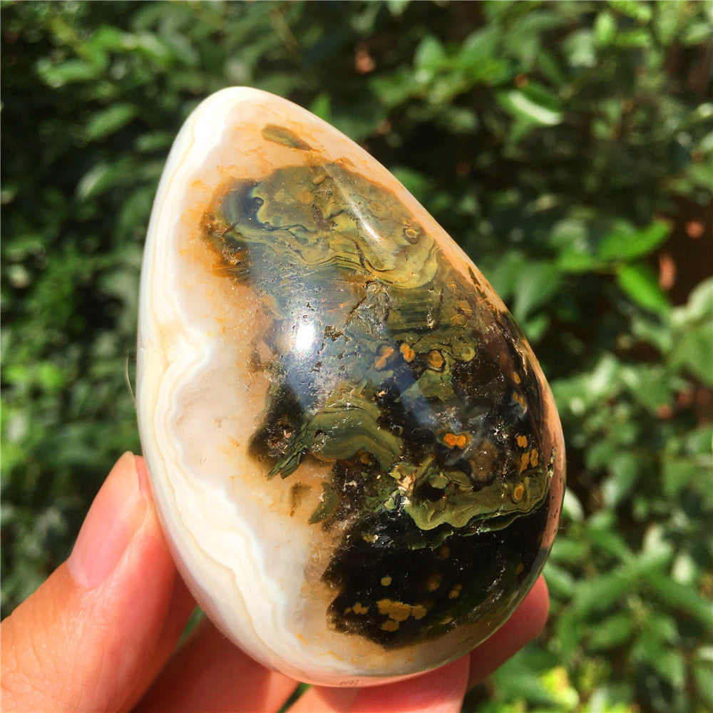 346G  Crystal carved egg of Ocean Jasper  F47