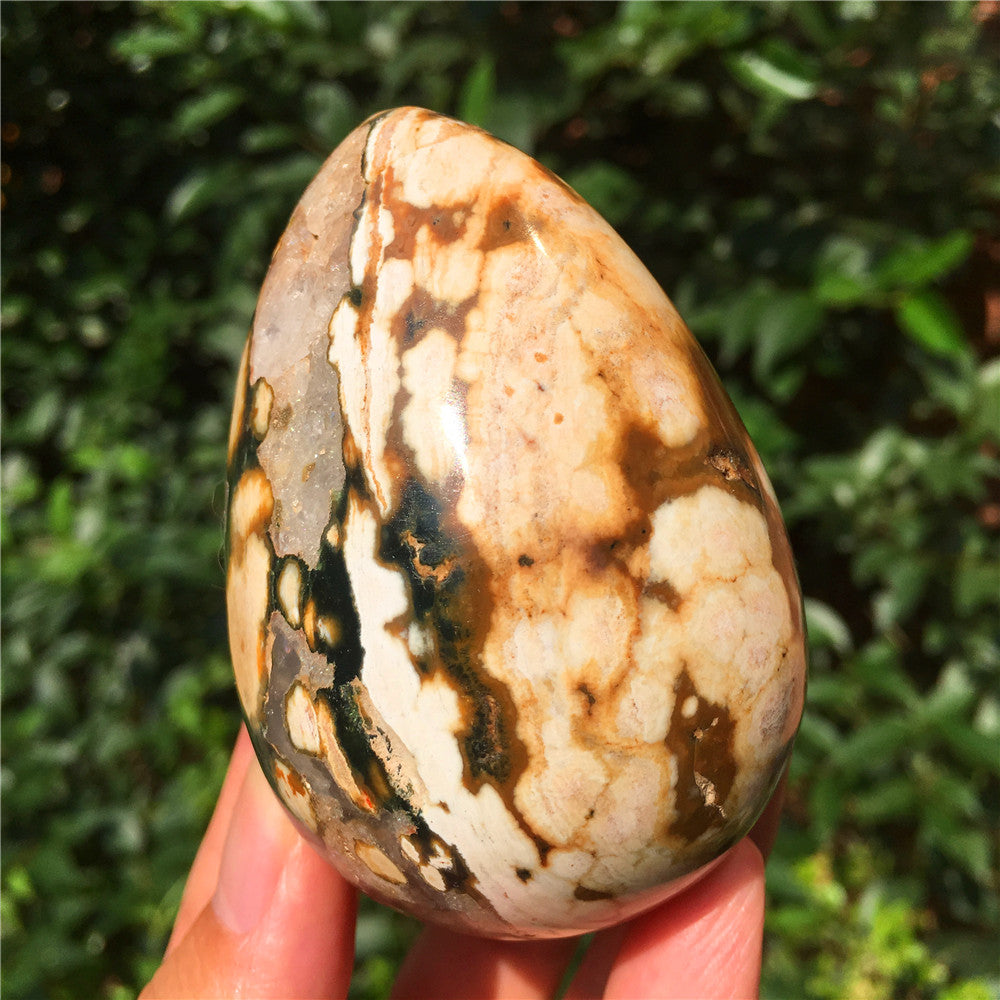308G  Crystal carved egg of Ocean Jasper  F14
