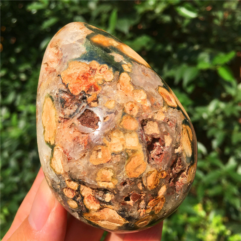 308G  Crystal carved egg of Ocean Jasper  F14