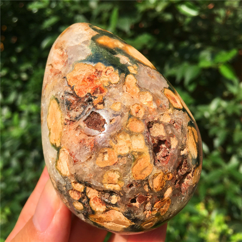 308G  Crystal carved egg of Ocean Jasper  F14
