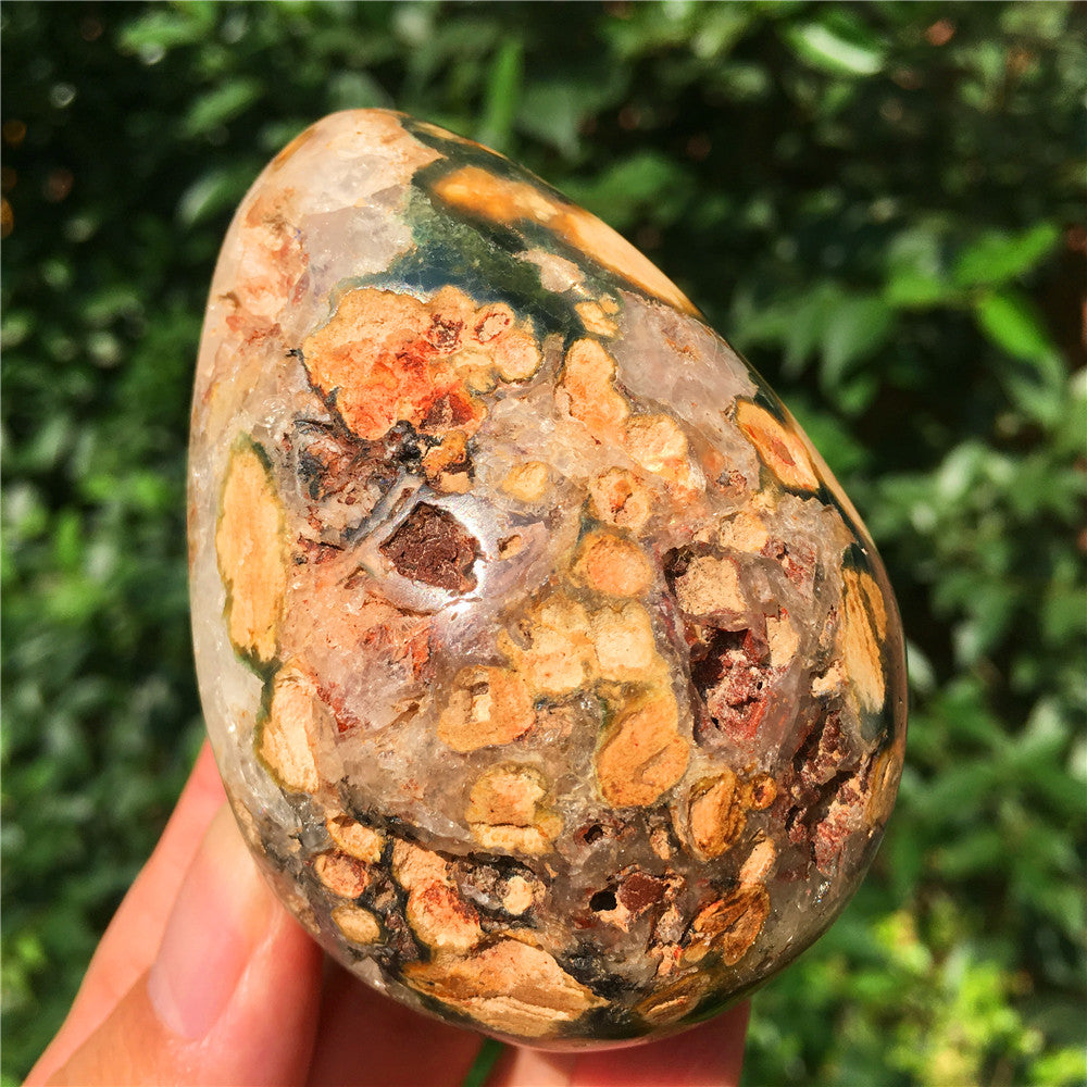 308G  Crystal carved egg of Ocean Jasper  F14