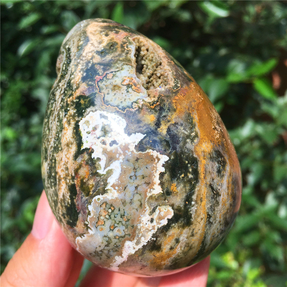 323G  Crystal carved egg of Ocean Jasper  F4