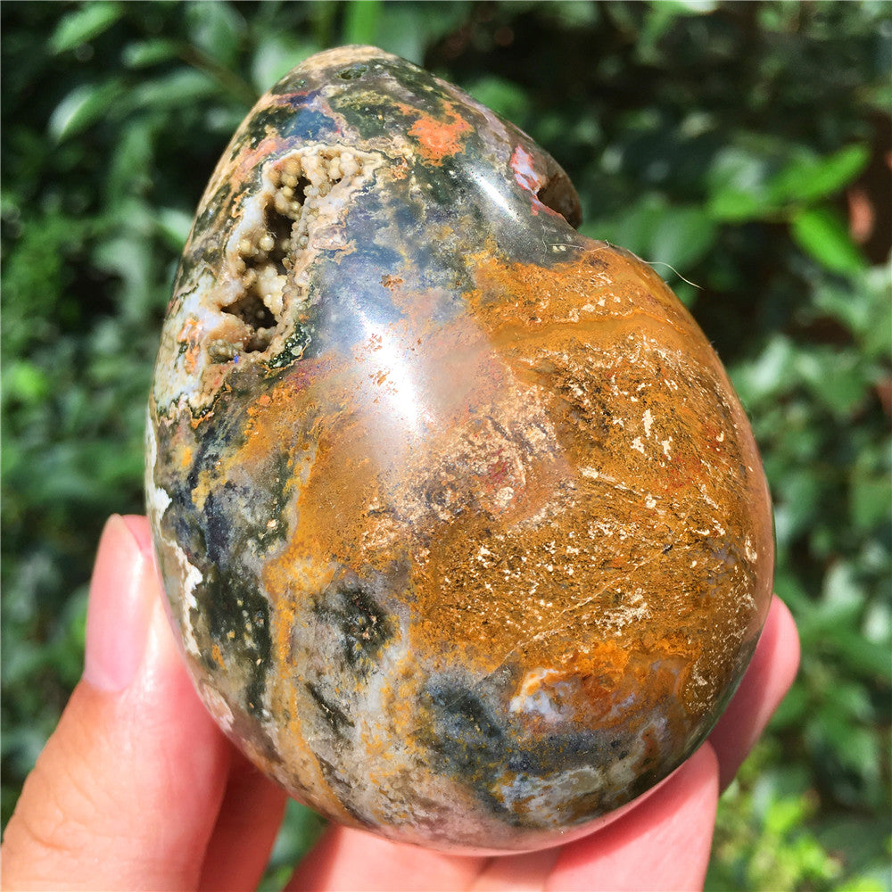 323G  Crystal carved egg of Ocean Jasper  F4
