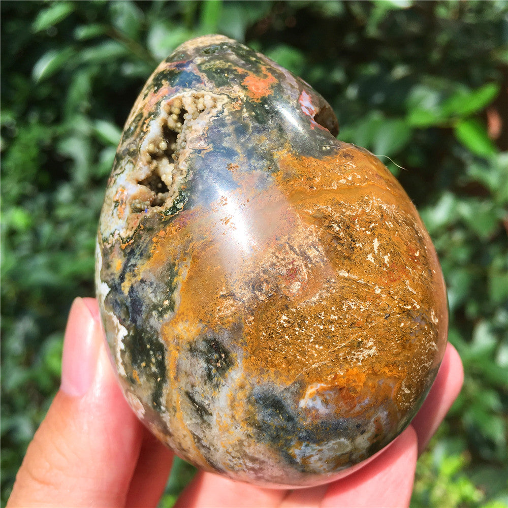 323G  Crystal carved egg of Ocean Jasper  F4