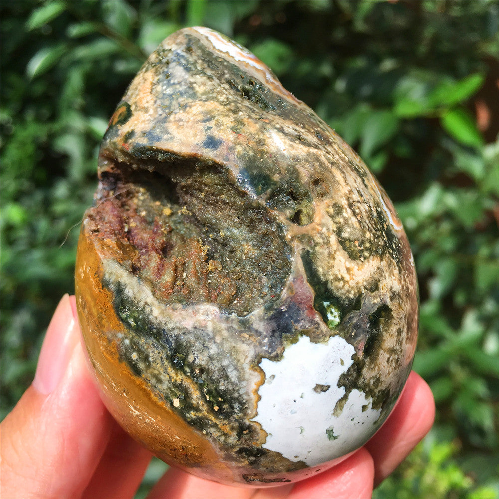 323G  Crystal carved egg of Ocean Jasper  F4