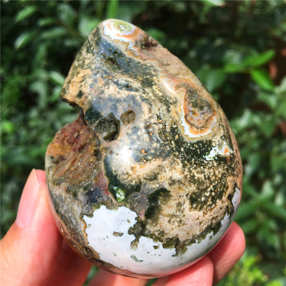 323G  Crystal carved egg of Ocean Jasper  F4