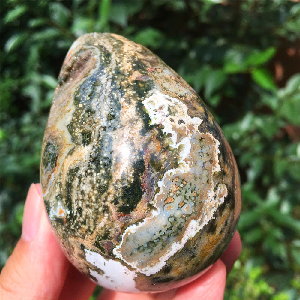 323G  Crystal carved egg of Ocean Jasper  F4