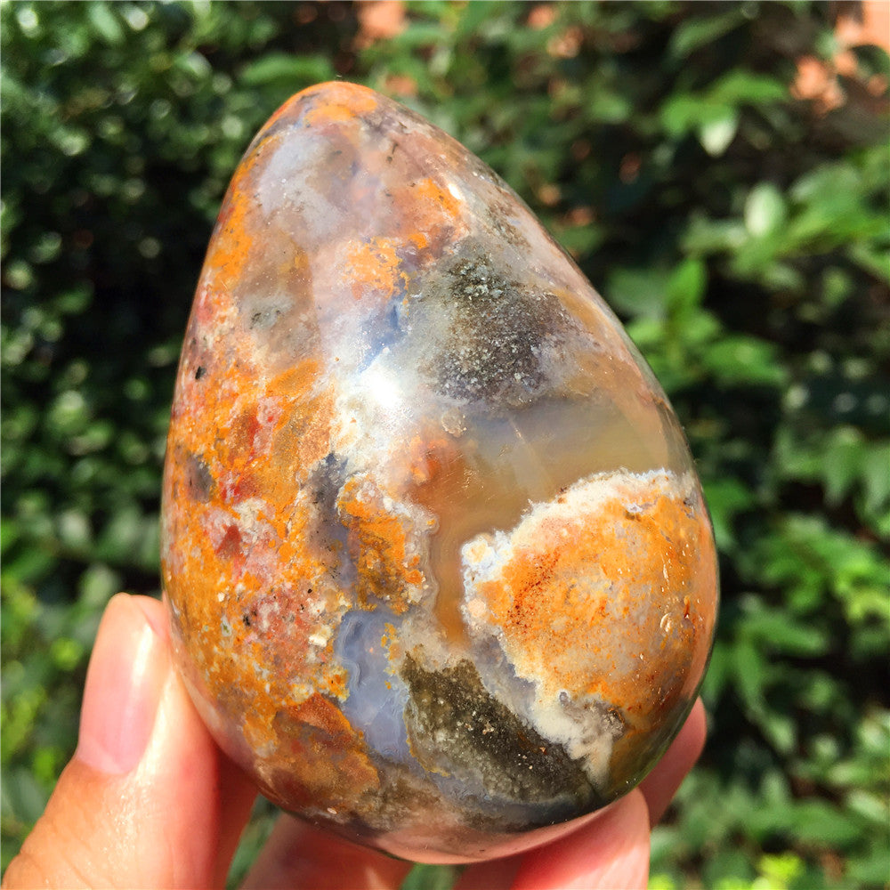 339G  Crystal carved egg of Ocean Jasper  63015