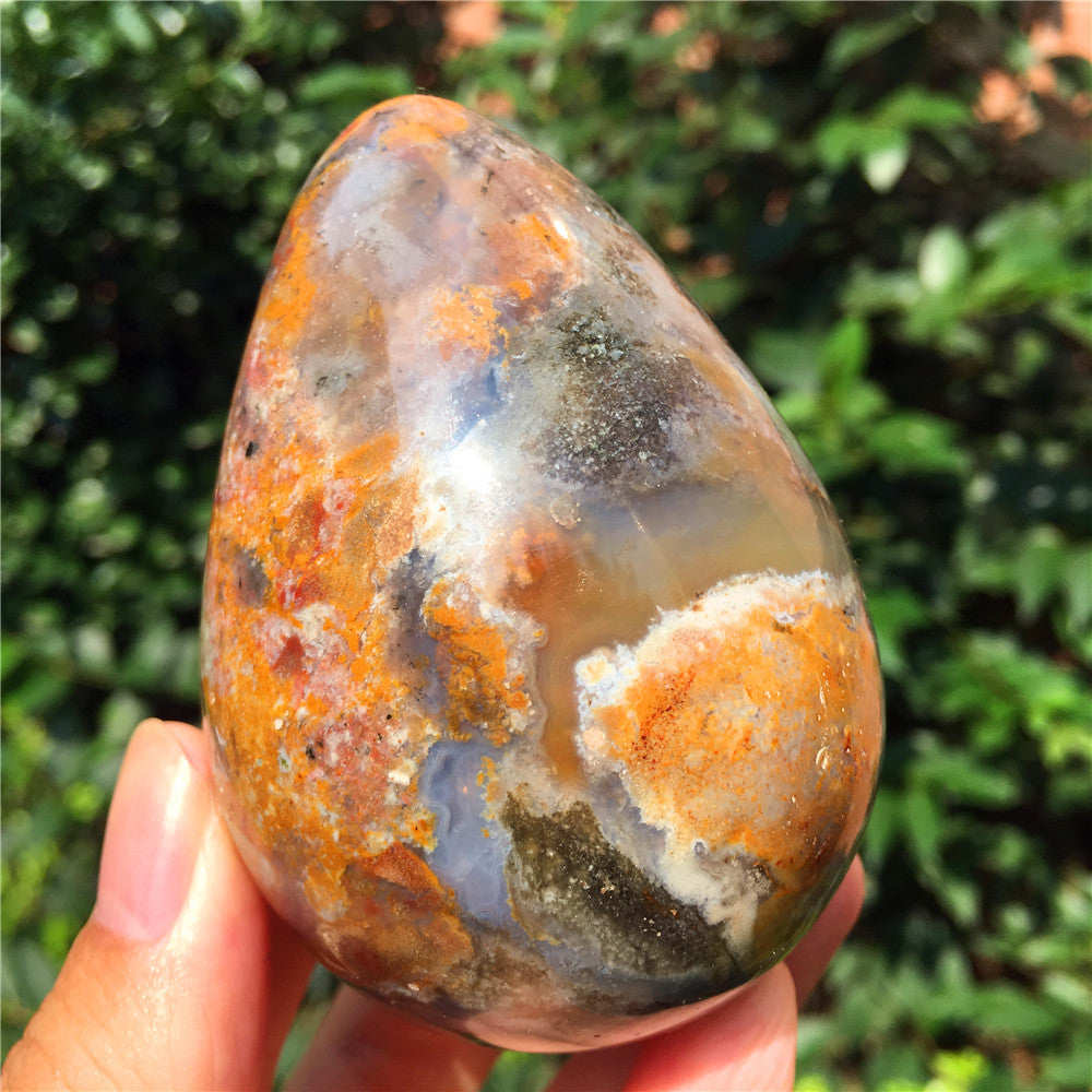 339G  Crystal carved egg of Ocean Jasper  63015