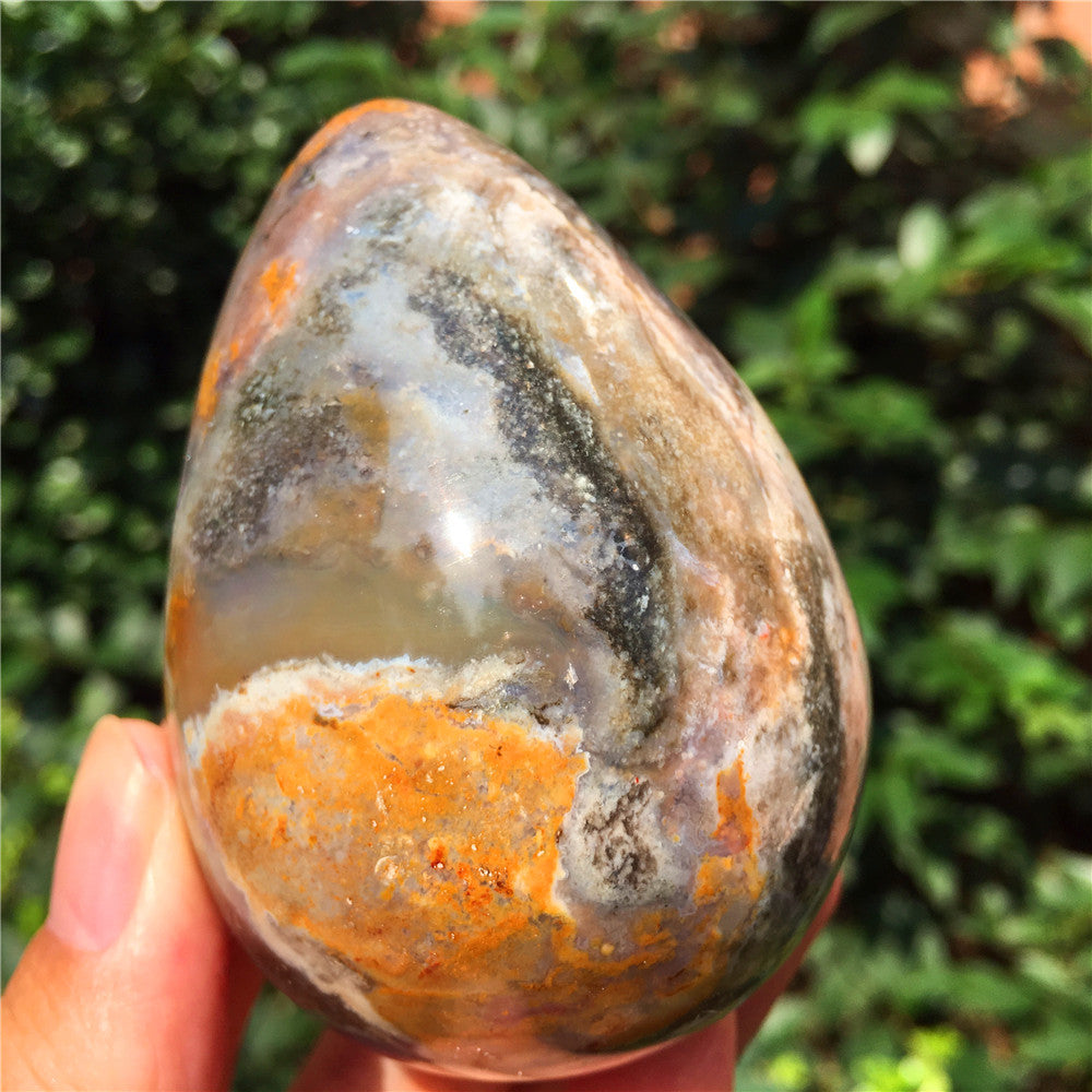 339G  Crystal carved egg of Ocean Jasper  63015