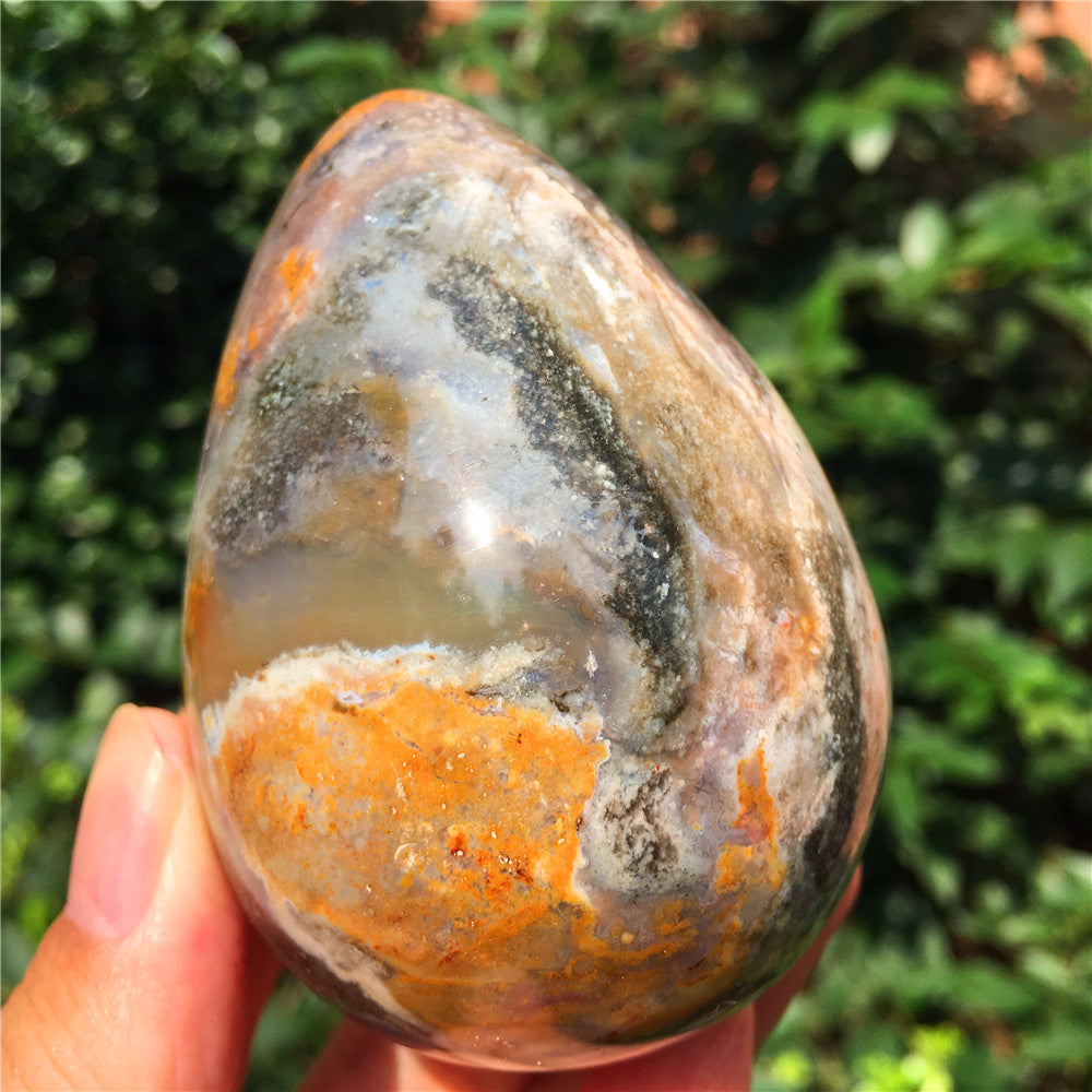 339G  Crystal carved egg of Ocean Jasper  63015