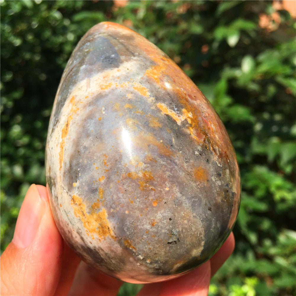 339G  Crystal carved egg of Ocean Jasper  63015