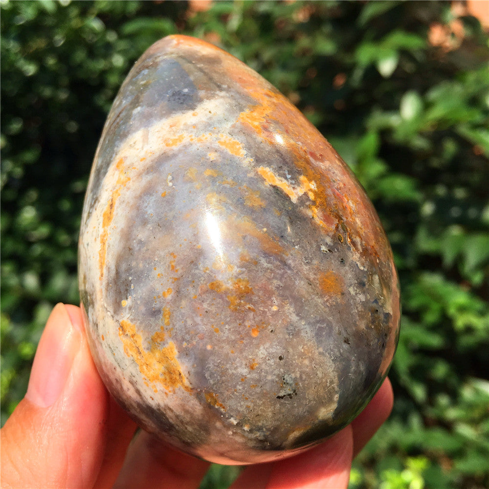 339G  Crystal carved egg of Ocean Jasper  63015