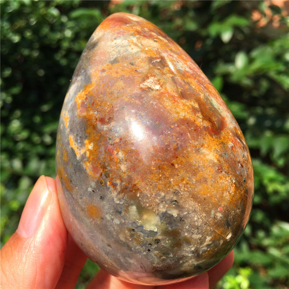 339G  Crystal carved egg of Ocean Jasper  63015