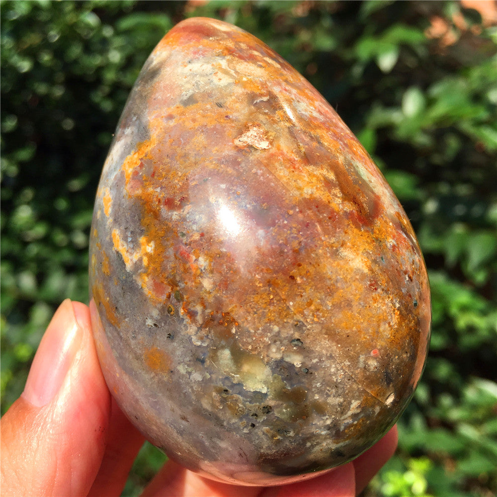 339G  Crystal carved egg of Ocean Jasper  63015