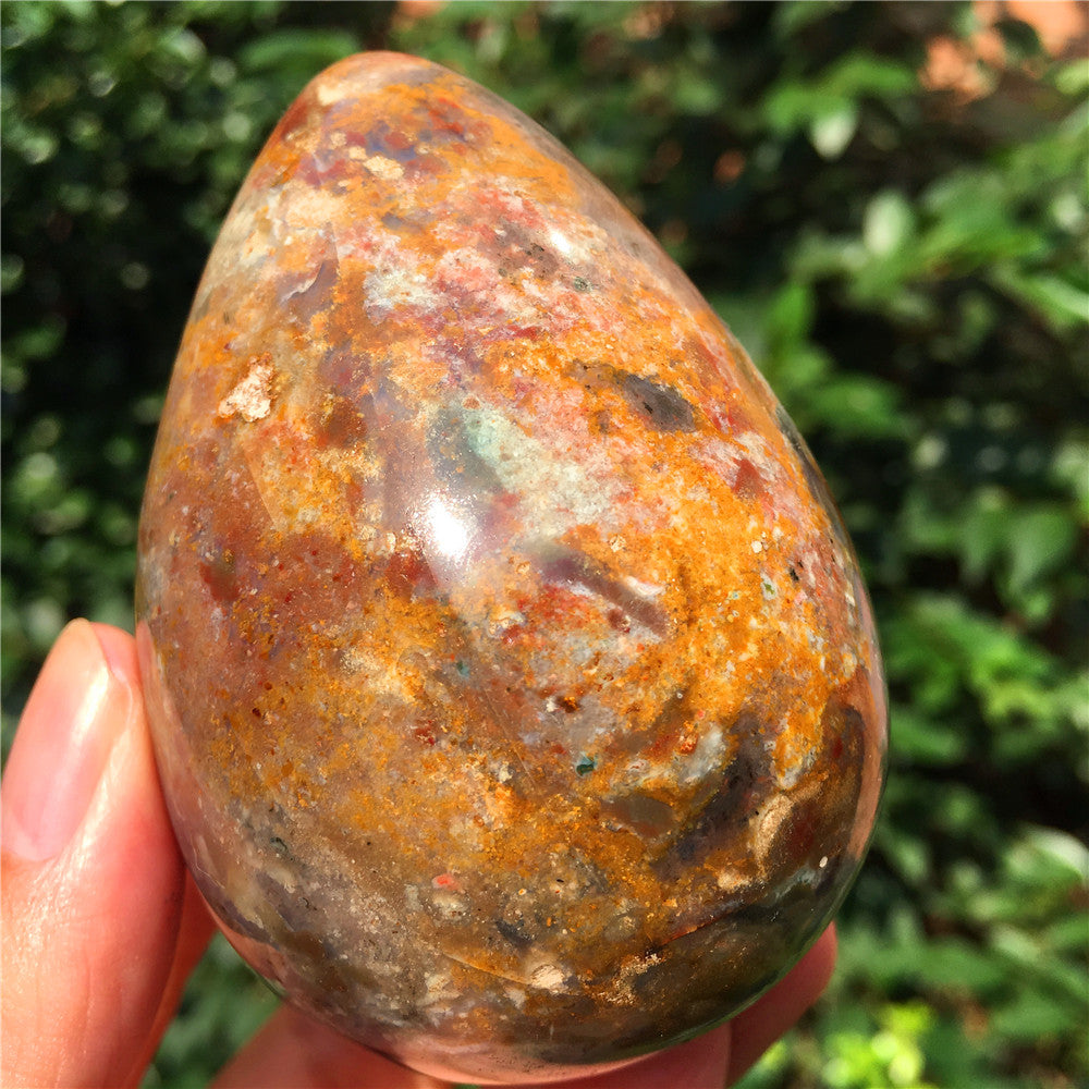 339G  Crystal carved egg of Ocean Jasper  63015
