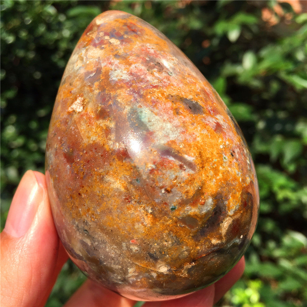 339G  Crystal carved egg of Ocean Jasper  63015
