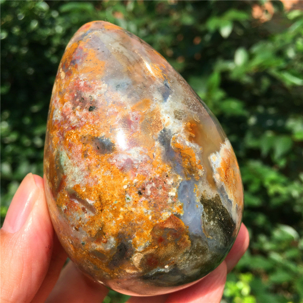 339G  Crystal carved egg of Ocean Jasper  63015