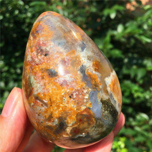 339G  Crystal carved egg of Ocean Jasper  63015