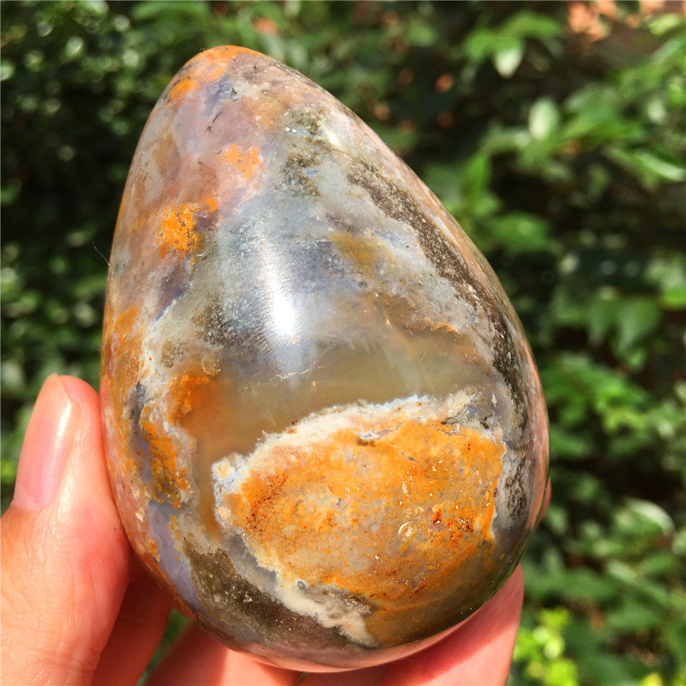 339G  Crystal carved egg of Ocean Jasper  63015