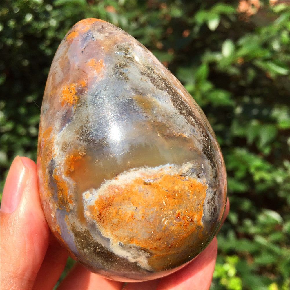 339G  Crystal carved egg of Ocean Jasper  63015